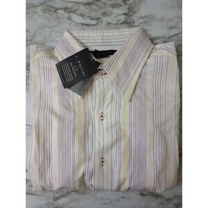 NWT J. Ferrar Embroidered Striped Long Sleeve Button Up Size  XL 17-17.5
